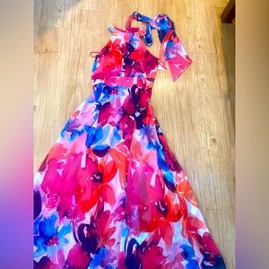 Eliza J Floral Halter Chiffon Floor Dress